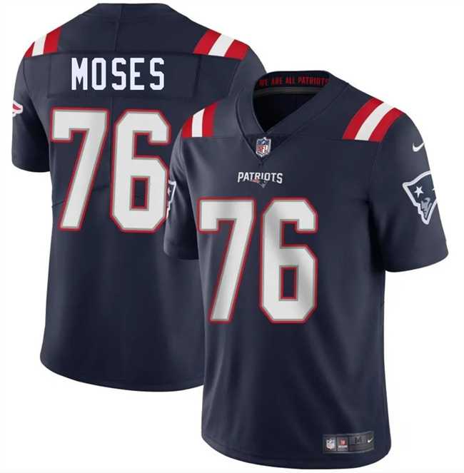Men & Women & Youth New England Patriots #76 Morgan Moses Navy 2025 Vapor Limited Stitched Jersey